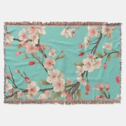 Türkis Cherry Blossom Throw Blanket Decke (Vorderseite)
