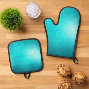 Türkis Chic Aqua Blue Ofenhandschuh & Topflappen-Set