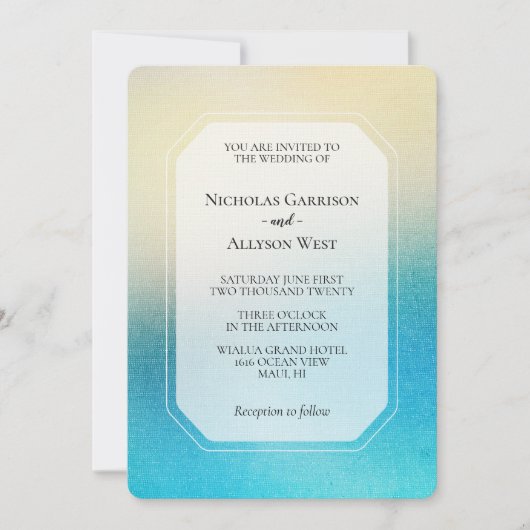 Türkis Chic White Aqua Blue Wedding Einladung (Vorderseite)