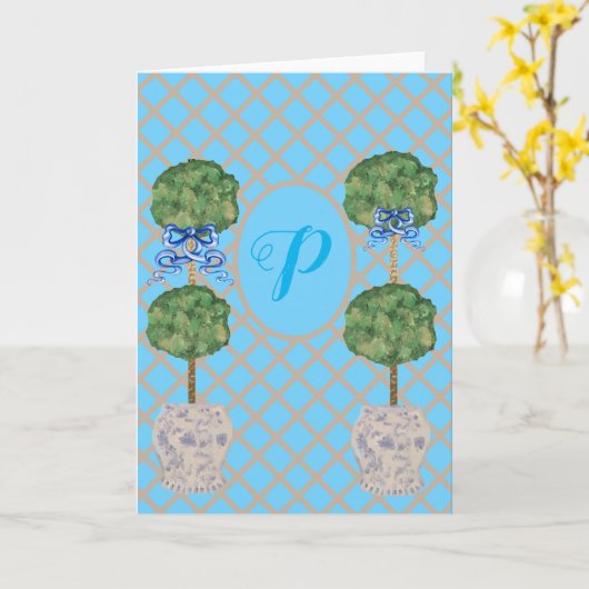 Türkis Chinoiserie Ginger Jars Jars Topiary Karte (Gelbe Blume)