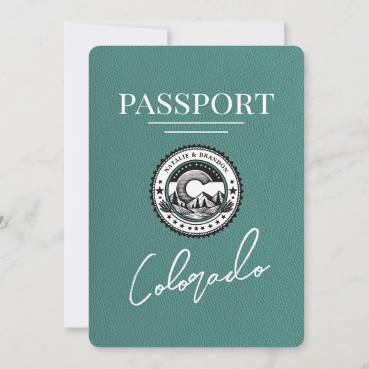 Türkis Colorado Passport Save the Date (Vorderseite)