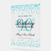 Türkis Confetti Glitzer 90. Geburtstag Willkommen Acrylschild (Winkel)