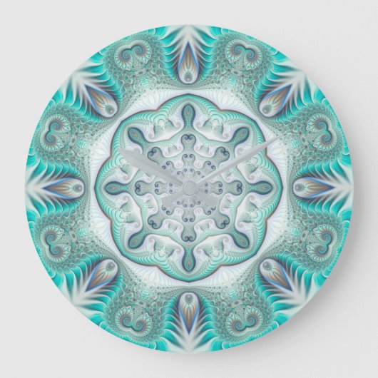 Türkis Coral Reef Mandala Große Wanduhr (Vorderseite)
