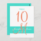 Türkis Coral Wedding Tischnummer Postcard (Vorne/Hinten)