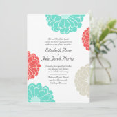 Türkis & Coral Zinnia Blume Einladung Hochzeit (Stehend Vorderseite)