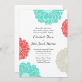 Türkis & Coral Zinnia Blume Einladung Hochzeit (Vorne/Hinten)