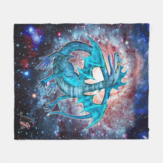 Türkis Cosmic Dragon Fleecedecke (Vorderseite (Horizontal))