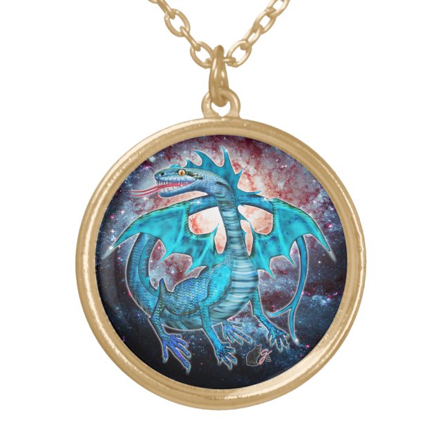 Türkis Cosmic Dragon Vergoldete Kette (Vorderseite)