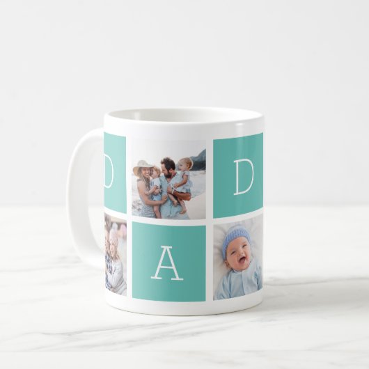 Türkis | Custom Daddy 5 Foto Collage Kaffeetasse (Vorderseite Links)