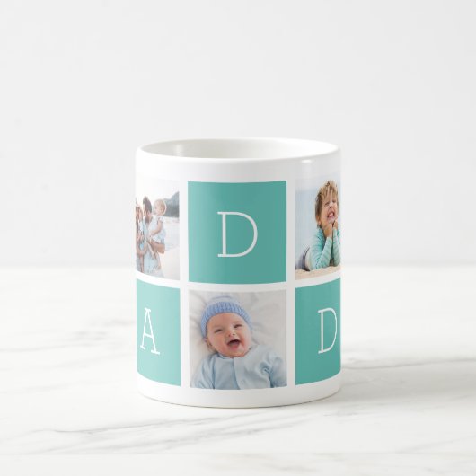 Türkis | Custom Daddy 5 Foto Collage Kaffeetasse (Mittel)