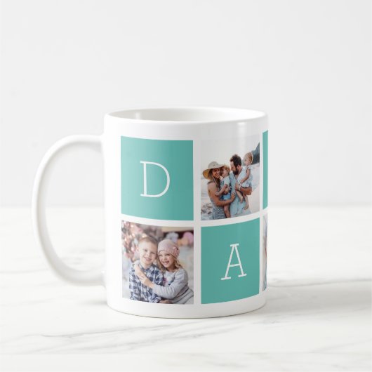 Türkis | Custom Daddy 5 Foto Collage Kaffeetasse (Links)