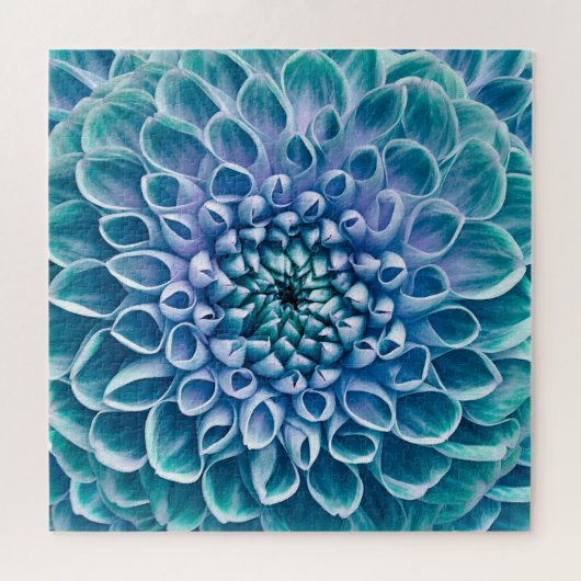 Türkis Dahlia Blume Makro Hintergrund Puzzle (Horizontal)