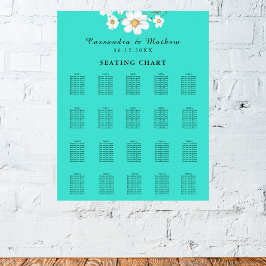 Türkis Daisy Bloral Wedding 200 Seating Chart Poster