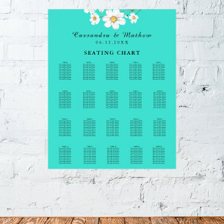 Türkis Daisy Bloral Wedding 200 Seating Chart Poster