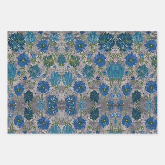 Türkis Daisy Floral Wrapping Paper Geschenkpapier Set (Vorderseite 3)