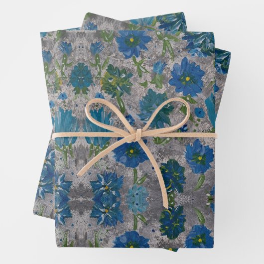 Türkis Daisy Floral Wrapping Paper Geschenkpapier Set (Beispiel)