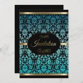 Türkis Damask Party Celebration | DIY Text Einladung (Vorne/Hinten)