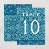 Türkis Damask Wedding Tischnummer Card Empfang (Vorne/Hinten)