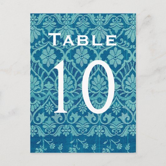 Türkis Damask Wedding Tischnummer Card Empfang (Vorderseite)