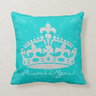 Türkis-Damast-Diamant-Prinzessin Crown Pillow Kissen
