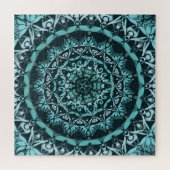 Türkis Dark Green Damask Mandala Puzzle (Horizontal)