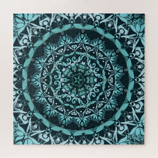 Türkis Dark Green Damask Mandala Puzzle (Horizontal)