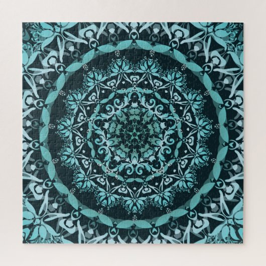 Türkis Dark Green Damask Mandala Puzzle (Vertikal)