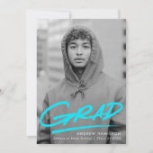 Türkis | Dashed Modern Foto Abschluss Ankündigung (Vorderseite)