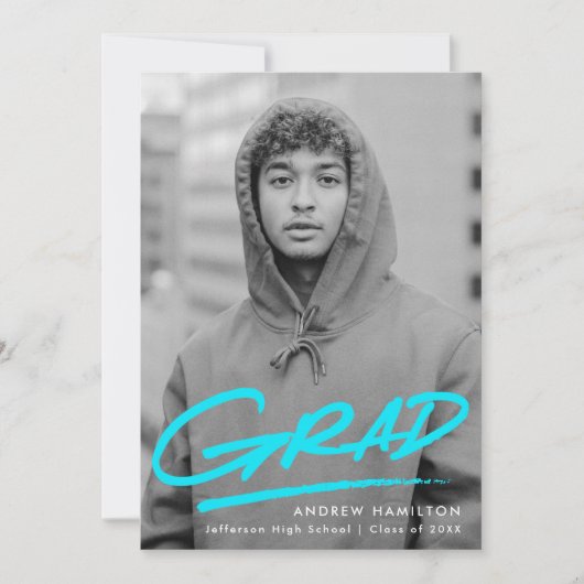 Türkis | Dashed Modern Foto Abschluss Ankündigung (Vorderseite)