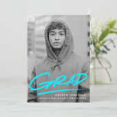 Türkis | Dashed Modern Foto Abschluss Ankündigung (Stehend Vorderseite)