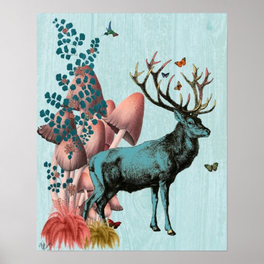 Türkis Dei im Pilzwald Poster (Vorne)