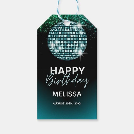 Türkis Disco Glitzer Dance Happy Birthday Geschenkanhänger (Vorderseite)