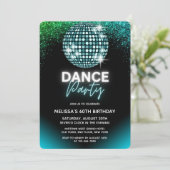 Türkis Diskothek Ball Glitzer Dance Party Geburtst Einladung (Stehend Vorderseite)