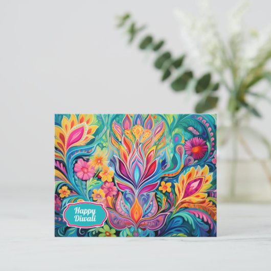Türkis Diwali Dreamscape Postkarte (Stehend Vorderseite)