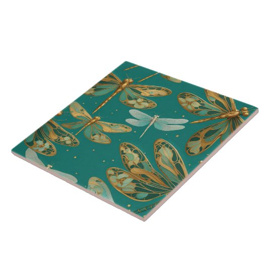Türkis Dragonfly Art Nouveau Art Deco Bugs Fliese (Seite)