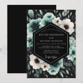 Türkis dramatische Anemonen-Hochzeit Einladung (Vorne/Hinten)