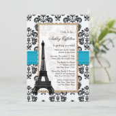 Türkis-Eiffelturm Pariser Brautparty Einladung (Stehend Vorderseite)