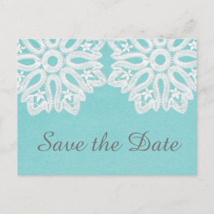 Türkis Elegance Spitze Save the Date Postkarte