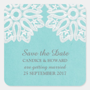 Türkis Elegantes Spitzen Save the Date Stickers