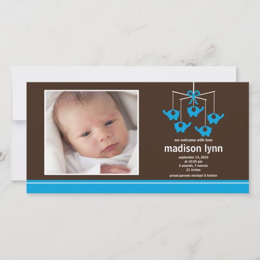 Türkis Elephants Baby Girl Birth Annoucement Ankündigung (Vorderseite)