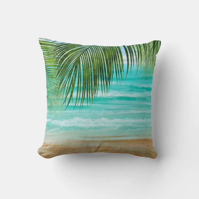 Türkis Emerald Green Tropical Beach Palm Tree Kissen (Vorderseite)