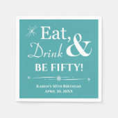 Türkis essen Drink sein fünfzig Retro 50. Geburtst Serviette (Vorderseite)