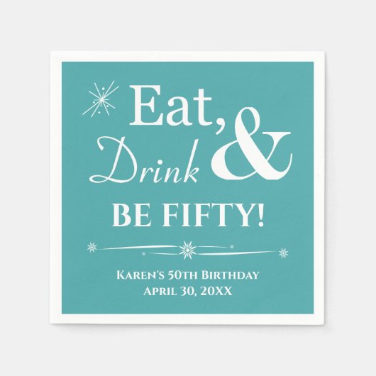 Türkis essen Drink sein fünfzig Retro 50. Geburtst Serviette (Vorderseite)