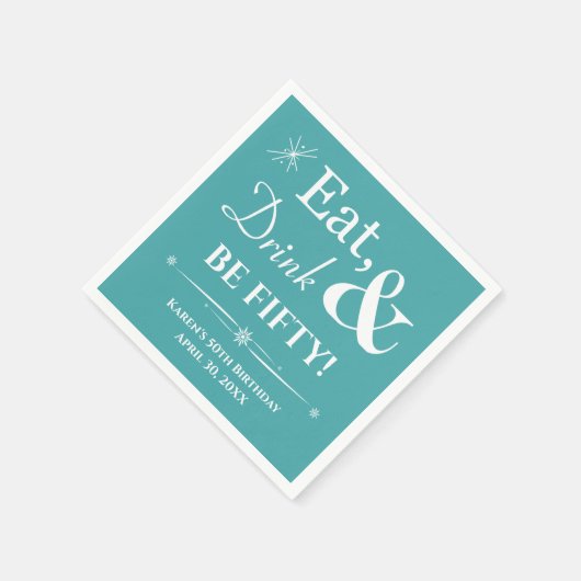 Türkis essen Drink sein fünfzig Retro 50. Geburtst Serviette (Ecke)