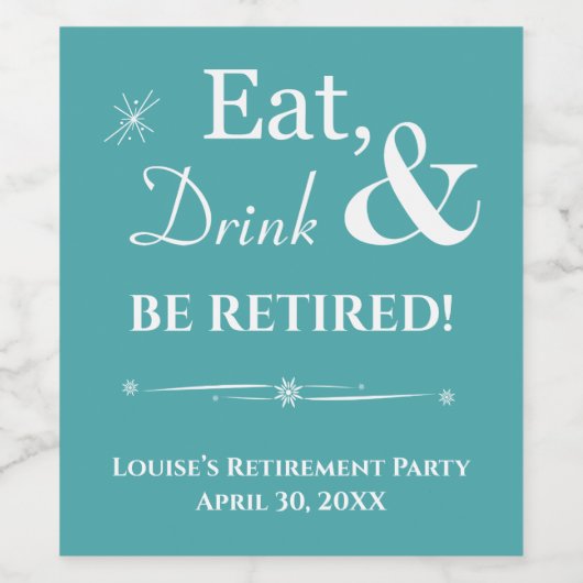 Türkis essen Drinks müde Retro Rente Party Weinetikett (Einzelnes Label)