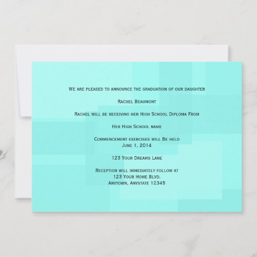 Türkis-Farbblock-Abschluss-Mitteilung Einladung (Rückseite)