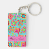 Türkis & farbenfrohe Quilt Blocks & Personalisiert Schlüsselanhänger (Rückseite)