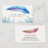 Türkis-Feder-Aquarell Boho Girly Chic Visitenkarte (Vorne/Hinten)