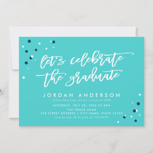Türkis Feiern wir das Graduate Grad Party Einladung (Vorderseite)