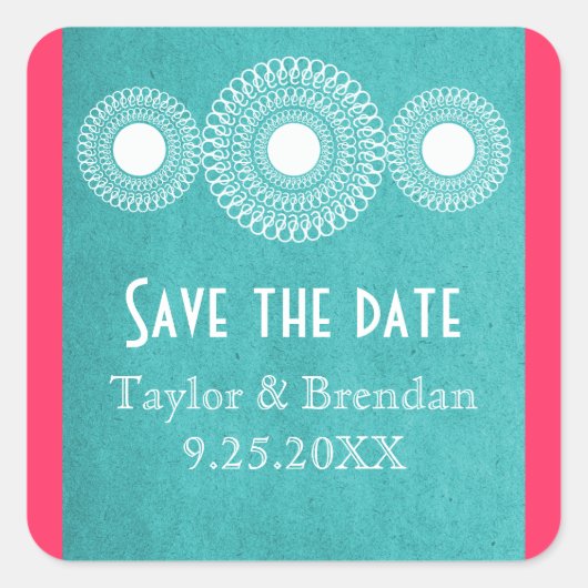 Türkis Fernost Elegance Save the Date Stickers (Vorderseite)
